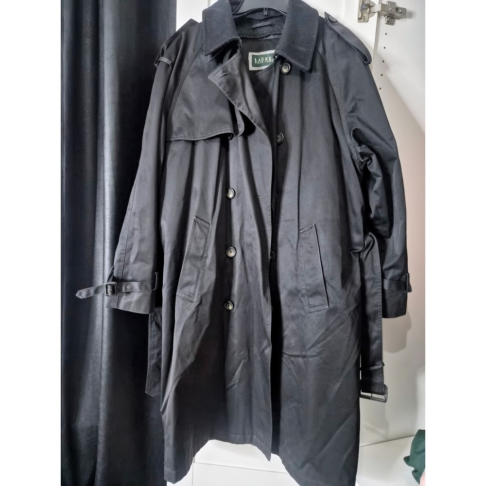 Lauren Ralph Lauren Black Double Breasted Trench Coat Mens Size 42R